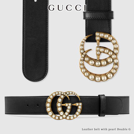 GUCCI 2020 SS Leather Belt With Pearl Double?G 453260 DLX1T 9094 
