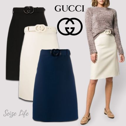 GUCCI 2020 SS Pencil Skirts Wool Silk Blended Fabrics Plain Medium Midi 577793Z8ADY 4142 