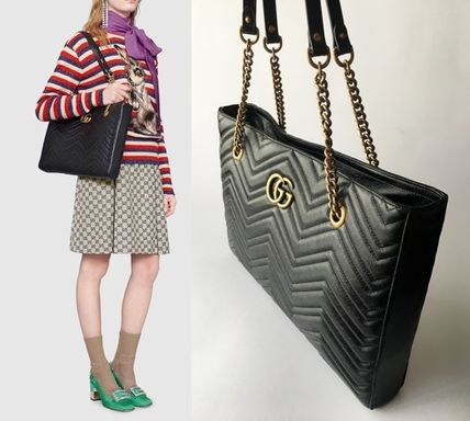 GUCCI GG Marmont A4 Plain Leather Office Style Logo Totes 524578 