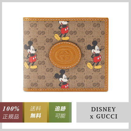 GUCCI GG Supreme 2020 Cruise Unisex Blended Fabrics Collaboration Leather Folding Wallet 