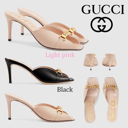 GUCCI 2020 SS Open Toe Casual Style Chain Plain Leather Pin Heels 
