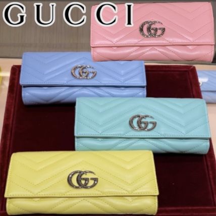GUCCI GG Marmont 2020 SS Unisex Plain Leather Logo Long Wallets 443436 DTD1P 