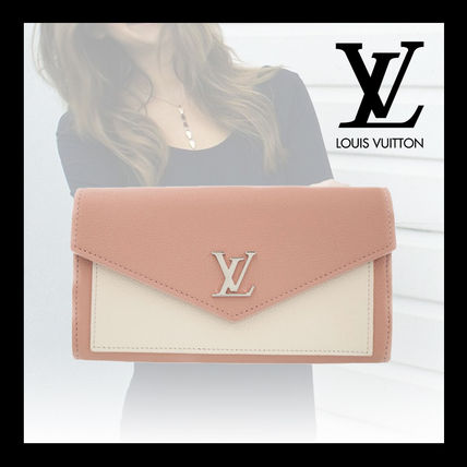 Louis Vuitton MY LOCKME Calfskin Plain Leather Folding Wallet Logo Long Wallets 
