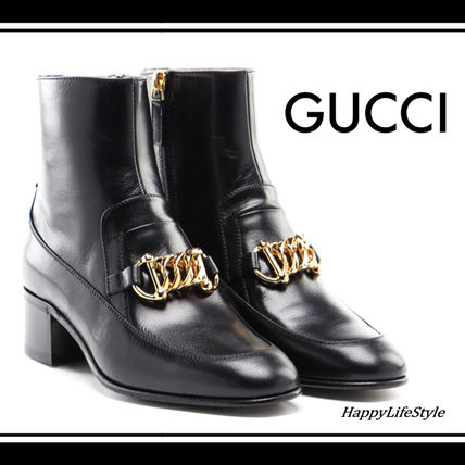 GUCCI 2020 21AW Casual Style Bi color Chain Plain Leather Block Heels 