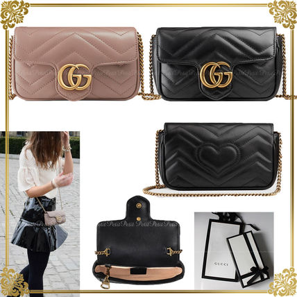 GUCCI GG Marmont 2018 19AW Plain Leather Elegant Style Crossbody Shoulder Bags 