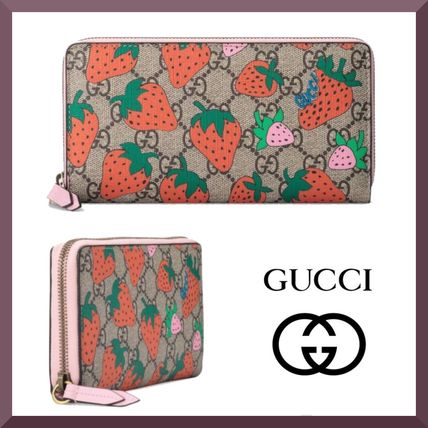 GUCCI GG Supreme 2020 SS Tropical Patterns Unisex Canvas Leather Long Wallet Logo 