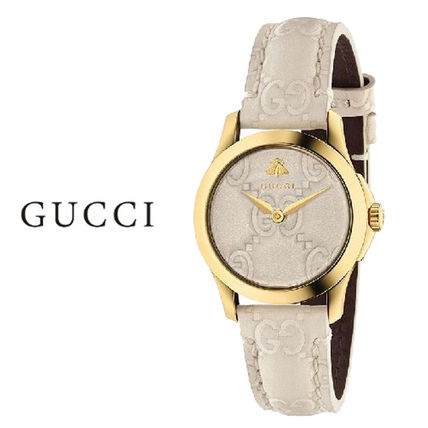 GUCCI 2019 20AW Leather Round Quartz Watches Stainless Elegant Style 