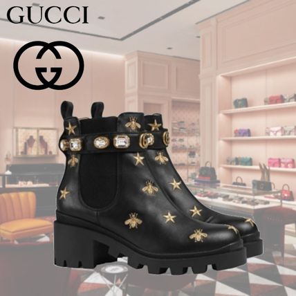 GUCCI 2020 SS Embroidered Leather Ankle Boot With Belt 557735 AYO10 1000 
