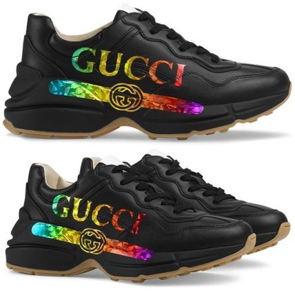 GUCCI RHYTON 2019 SS Unisex Leather Logo Low Top Sneakers 