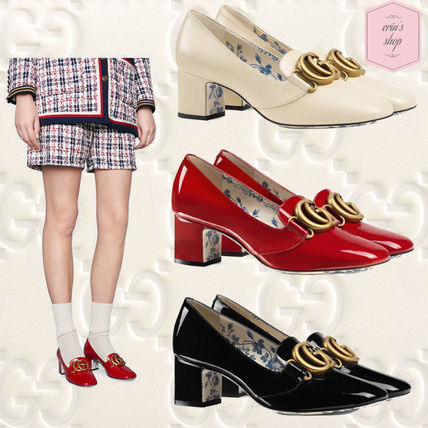 GUCCI 2018 SS Flower Patterns Round Toe Blended Fabrics Plain Leather 