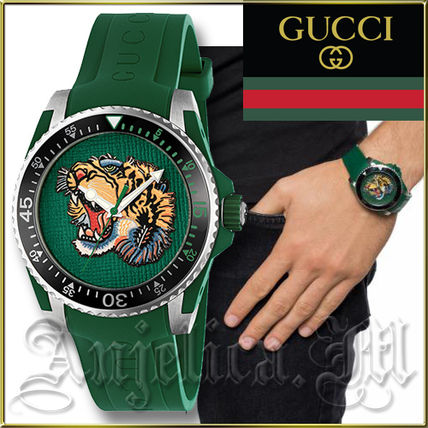 GUCCI 2018 19AW Blended Fabrics Silicon Round Divers Watches Analog Watches YA136316 