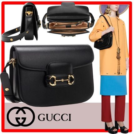 GUCCI 1955 Horsebit Casual Style Street Style Leather Shoulder Bags 