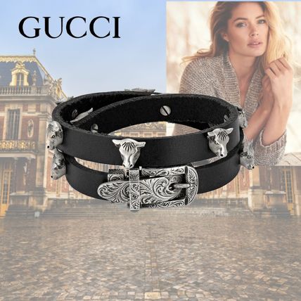 GUCCI 2019 20AW Casual Style Unisex Leather Silver Elegant Style Bracelets 