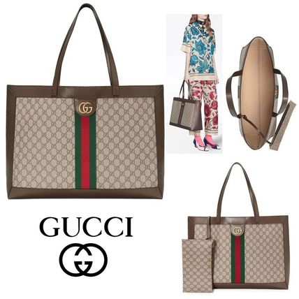 GUCCI 2020 SS Canvas A4 Leather Elegant Style Logo Totes 