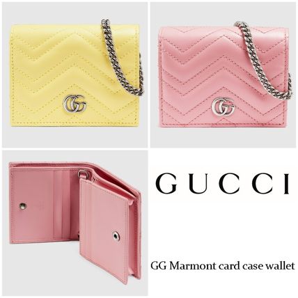 GUCCI GG Marmont 2020 SS Chain Plain Leather Folding Wallet Small Wallet Chain Wallet 