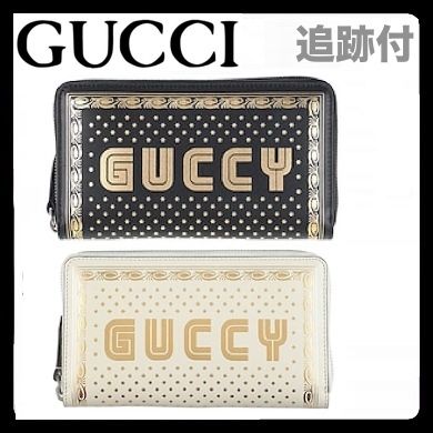 GUCCI Gucci Signature Leather Monogram Unisex Canvas Leather Handmade Long Wallet Logo 