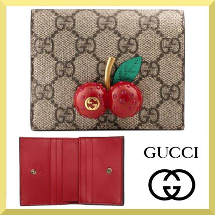 GUCCI GG Supreme 2020 SS Tropical Patterns Unisex Canvas Leather Folding Wallet 