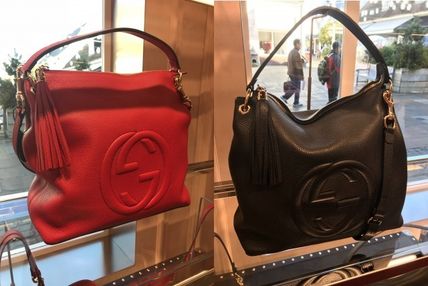 GUCCI Soho Casual Style A4 Plain Leather Handmade Fringes Shoulder Bags 