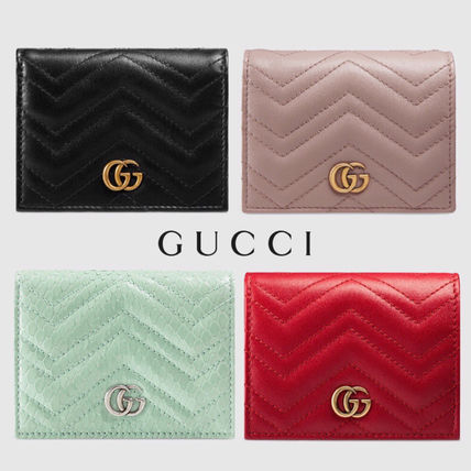 GUCCI GG Marmont 2020 SS Unisex Plain Leather Folding Wallet Small Wallet Logo 