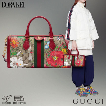 GUCCI Ophidia Flower Patterns Canvas 2WAY Leather Elegant Style Crossbody 