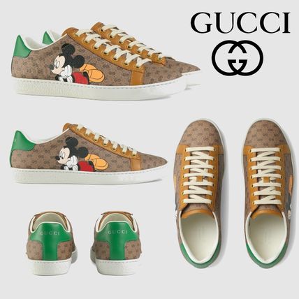 GUCCI Ace 2020 Cruise Round Toe Rubber Sole Lace up Casual Style Leather Logo 