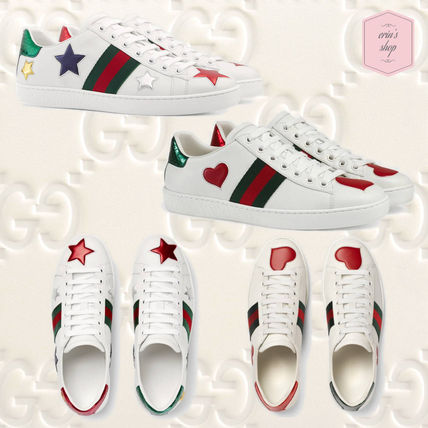 GUCCI Ace 2018 19AW Heart Star Rubber Sole Casual Style Street Style Leather 