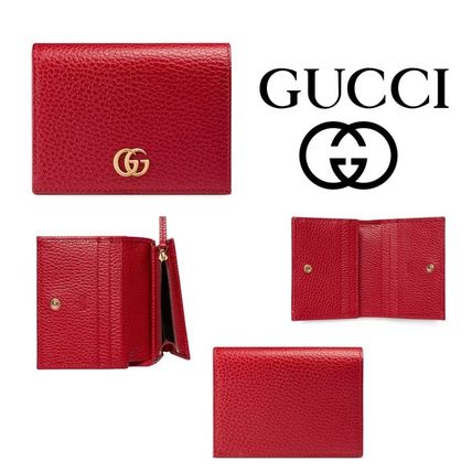 GUCCI GG Marmont 2020 SS Plain Leather Small Wallet Logo Card Holders 