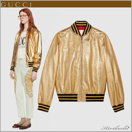 GUCCI 2018 19AW Short Star Leather Glitter Logo Souvenir Jackets 