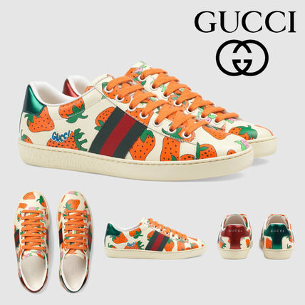 GUCCI Ace 2019 SS Plain Toe Rubber Sole Casual Style Leather Low Top Sneakers