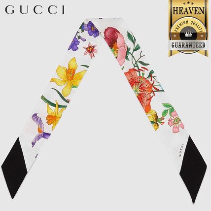 GUCCI 2020 SS Flora Print Silk Twill Neck Bow 406206 3G001 9060 