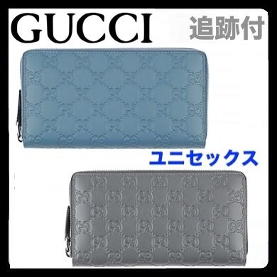 GUCCI Gucci Signature Leather Monogram Unisex Leather Handmade Long Wallet Logo 