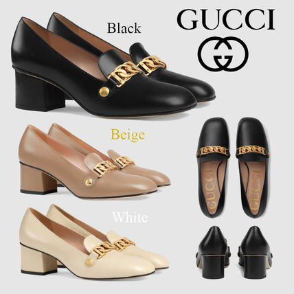 GUCCI Sylvie 2019 SS Plain Toe Plain Leather Block Heels