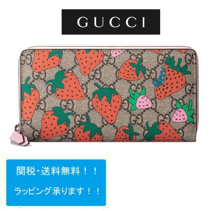 GUCCI GG Supreme Gg Supreme Zip Around Wallet With Cherries