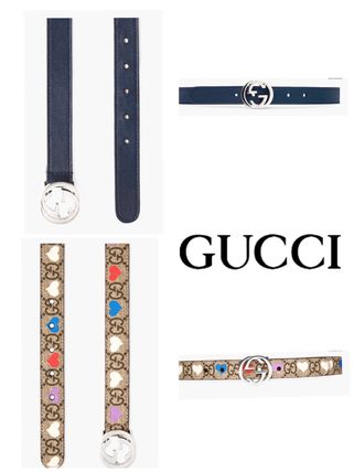 GUCCI GG Supreme Plain Leather Logo Belts 