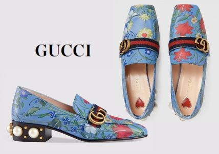 GUCCI GUCCI New Flora print leather mid heel loafer #423559 
