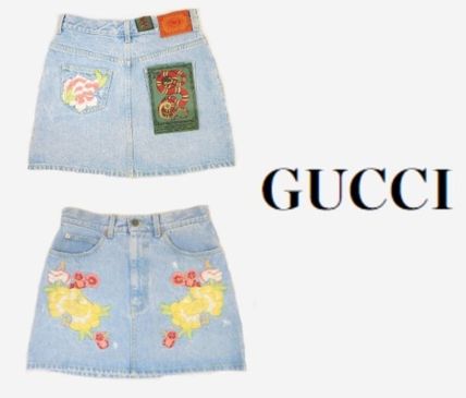 GUCCI GUCCI Embroidered denim mini skirt 