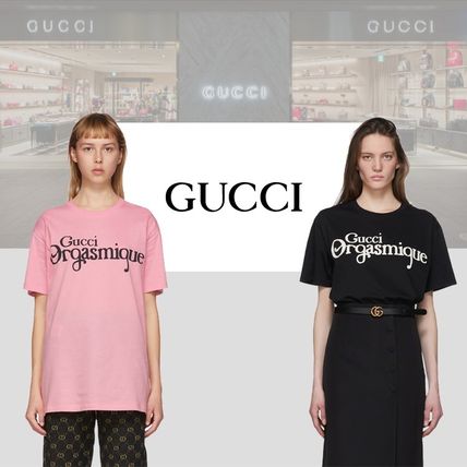 GUCCI Plain Cotton Short Sleeves Logo T Shirts 
