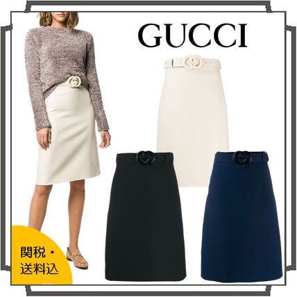 GUCCI 2019 20AW Pencil Skirts Wool Blended Fabrics Plain Medium Midi 577793 Z8ADY 