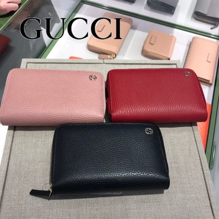 GUCCI Plain Leather Long Wallet Logo Long Wallets 