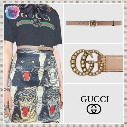 GUCCI 2019 SS Leather Belt With Pearl Double G Buckle 476342AP0WT5784 