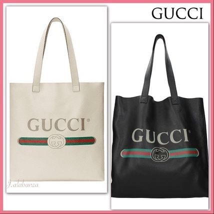GUCCI Casual Style Leather Party Style Elegant Style Logo Totes