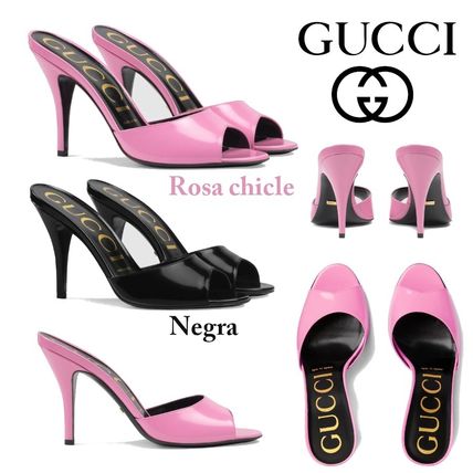 GUCCI 2019 20AW Open Toe Plain Pin Heels Elegant Style Logo Heeled Sandals