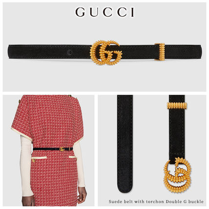 GUCCI 2020 SS Suede Belt With Torchon Double G Buckle 602071 CRJ0G 1000 
