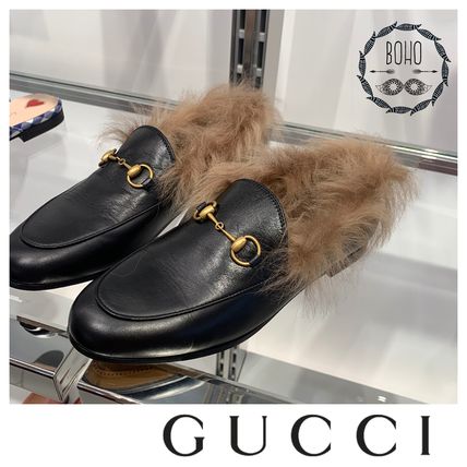 GUCCI Round Toe Blended Fabrics Plain Leather Elegant Style 