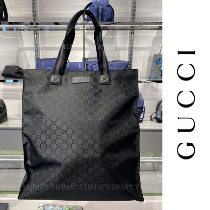 GUCCI Unisex Nylon A4 Plain Logo Totes 