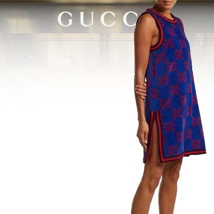 GUCCI Short Casual Style Sleeveless Cotton Logo Dresses 