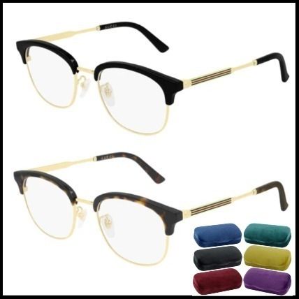 GUCCI Unisex Blended Fabrics Street Style Round Square Eyeglasses 