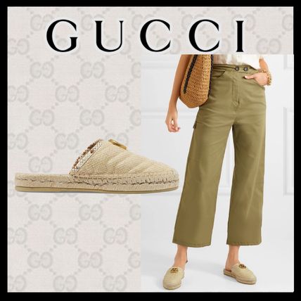 GUCCI Plain Toe Casual Style Logo Slip On Shoes 