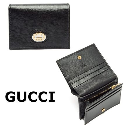GUCCI 2020 SS Plain Leather Folding Wallet Logo Folding Wallets 
