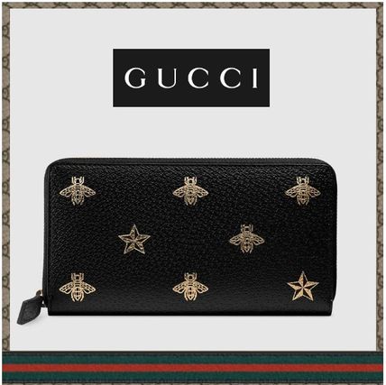 GUCCI Bee Star Leather Zip Around Wallet 495062 